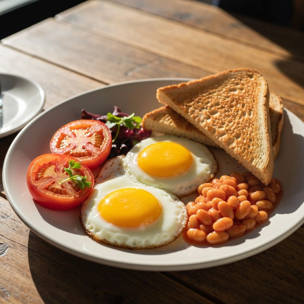 A hot breakfast plate with eggs, toast and fresh ingredients